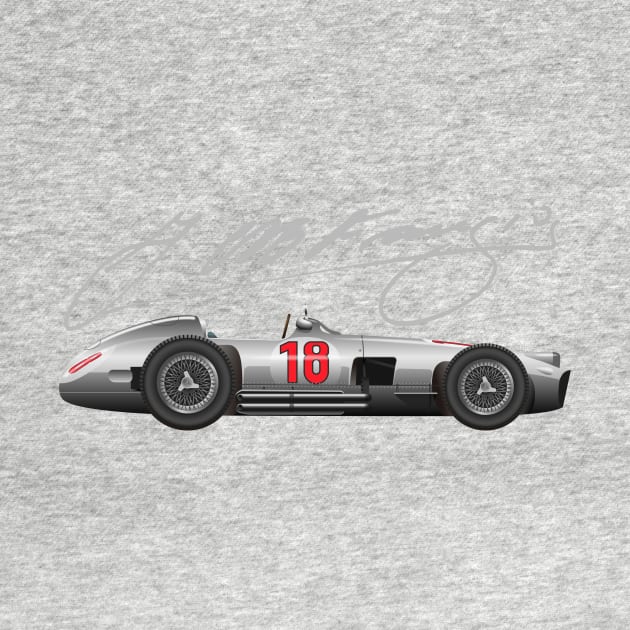 Juan Manuel Fangio W196 illustration with signature by Burro Wheel